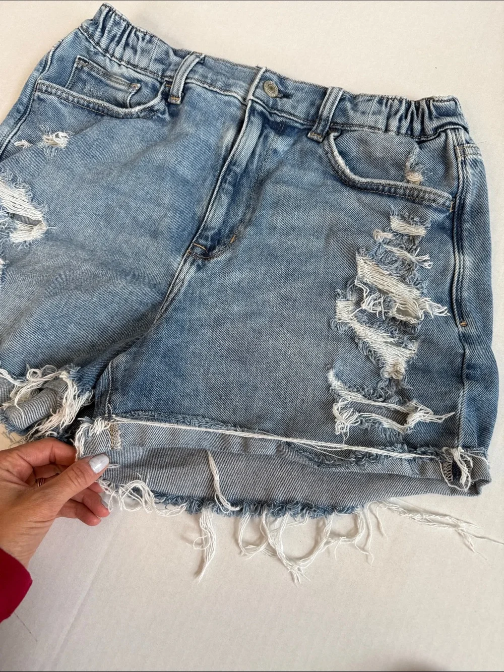 Arizona Jean Company High Waist Denim Shorts Stretch Distressed Blue size 11 - Picture 5 of 10